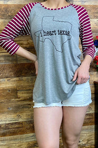 HX4662 Striped sleeve i heart texas printed raglan t-shirt