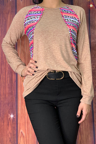 DLH7371 Camel color long sleeve top