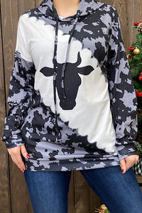 XCH9912 Grey Cow head printed hoodie