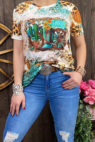 XCH12550 Leopard Western printed t-shirt