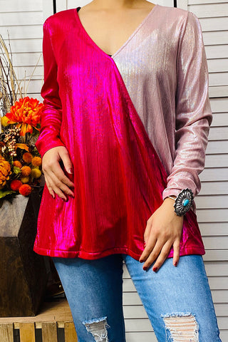 BQ14307 Hot pink & light pink metallic top