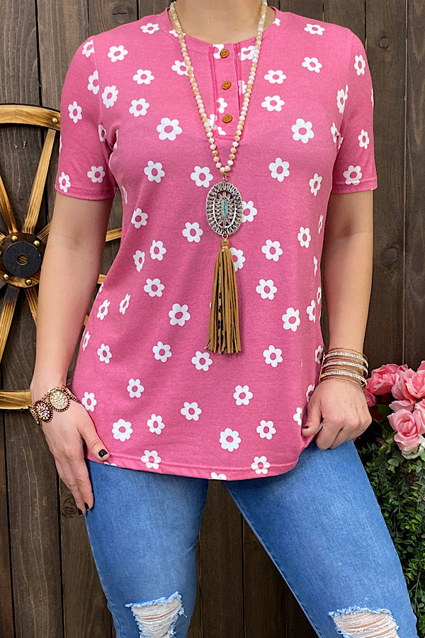 GJQ12135 Pink floral short sleeve top