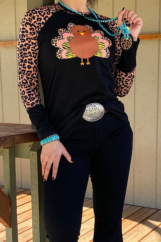 DLH10141 Leopard printed turkey long sleeve t-shirt