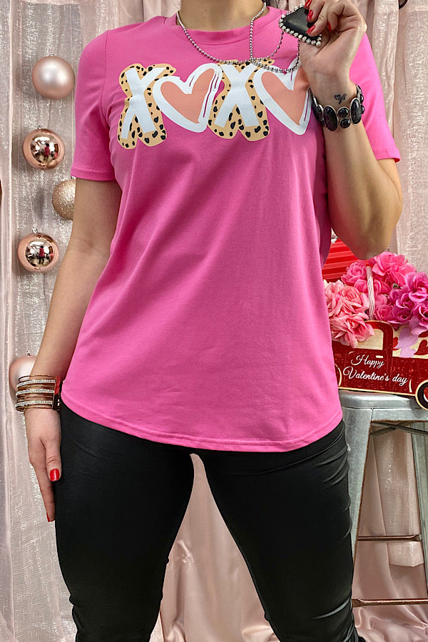 DLH10438 XOXO Short sleeve pink t-shirt