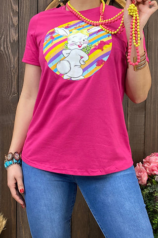 DLH10495  Fuchsia Cute bunny easter printed t-shirt