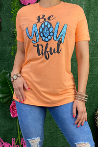 DLH11014 Orange BEYOUTIFUL turquoise jewel printed t-shirt