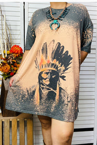 DLH13921 Indian head printed short sleeve tie dye dress