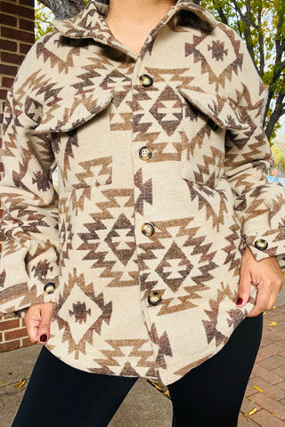 DLH14232 Aztec western long sleeve shacket w/buttons and pockets