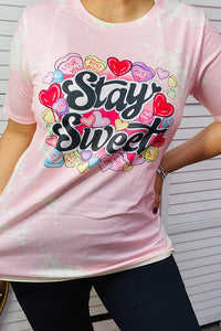 DLH14552 Stay Sweet hearts printed pink tie dye short sleeve t-shirt