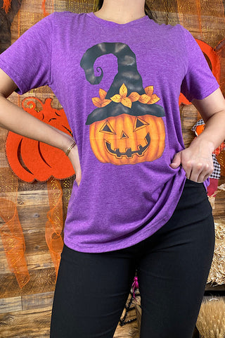 DLH8213 Purple Halloween pumpkin witch t-shirt