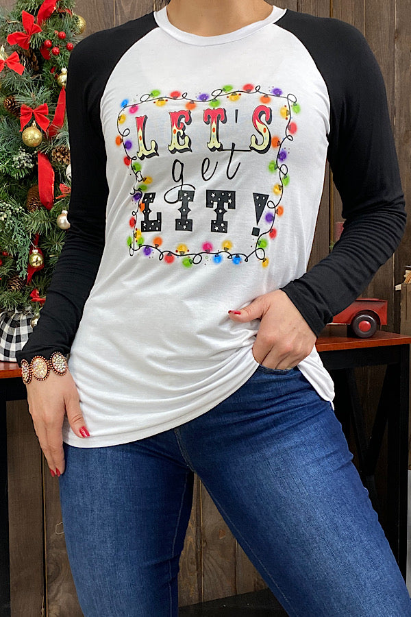 DLH8352 LET'S GET LIT! Multi-color light bulb printed t-shirt