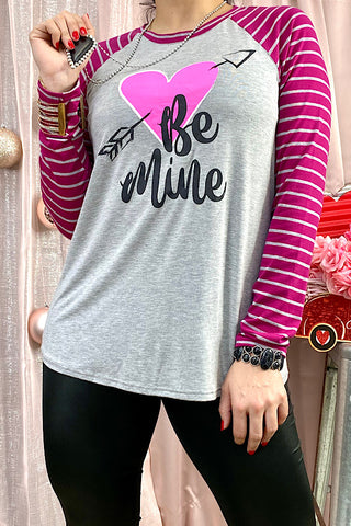 DLH8880-1 BE MINE T-shirt w/stiped sleeves