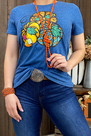 DLH9516 Teal pumpkin printed t-shirt