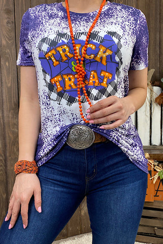 DLH9676 TRICK OR TREAT Purple tie dye printed t-shirt