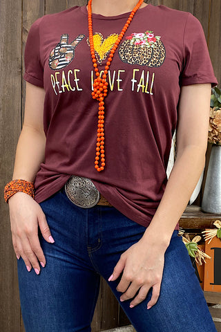 DLH9753 PEACE LOVE FALL Burgundy short sleeve t-shirt