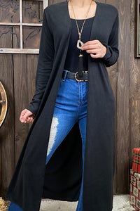 FW10319-1 Solid Black long duster w/pockets