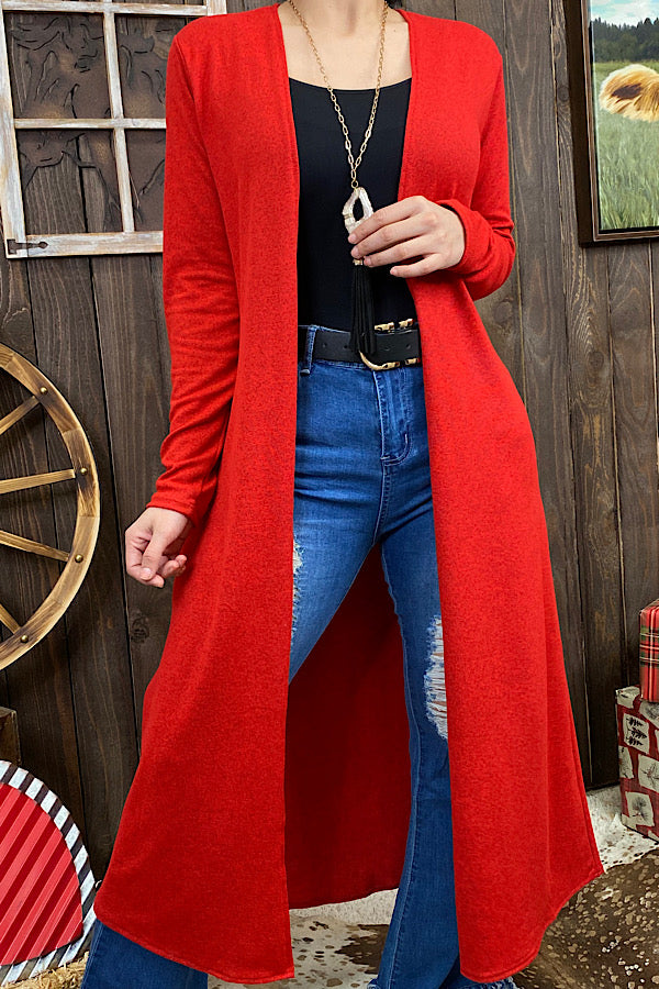 FW10319-2 Red long duster w/pockets