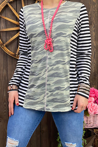 GJQ10277 Camo/striped long sleeve top