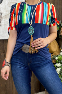 GJQ10890  Navy blue top w/multi color serape print