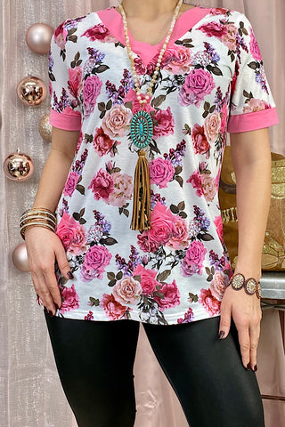 GJQ11892 Floral printed short sleeve top