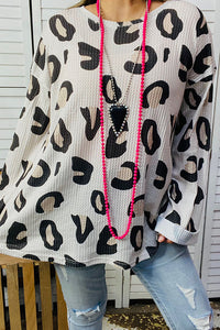 GJQ14563 Leopard printed bell long sleeve blouse