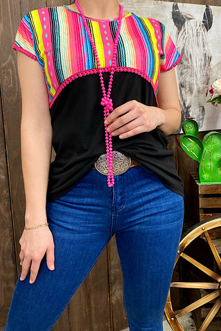 GJQ9936 Multicolor serape printed short sleeve top