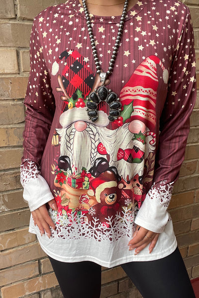 DLH13840 GNOMES CHRISTMAS PRINTED L/SLEEVE TOP