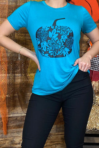 DLH7731 Teal pumpkin printed top