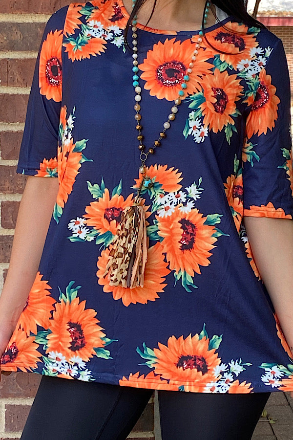 BQ13817 BLUE ORANGE FLORAL PRINT BLOUSE