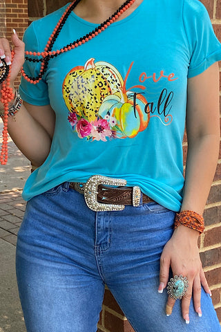 DLH7951 LOVE FALL Turquoise pumpkin t-shirt