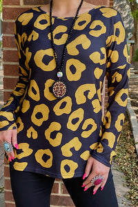YMY11638 Black & gold leopard printed long sleeve top