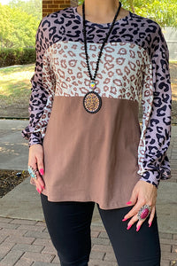 XCH13828 FALL LEOPARD PRINTED LONG SLEEVE TOP