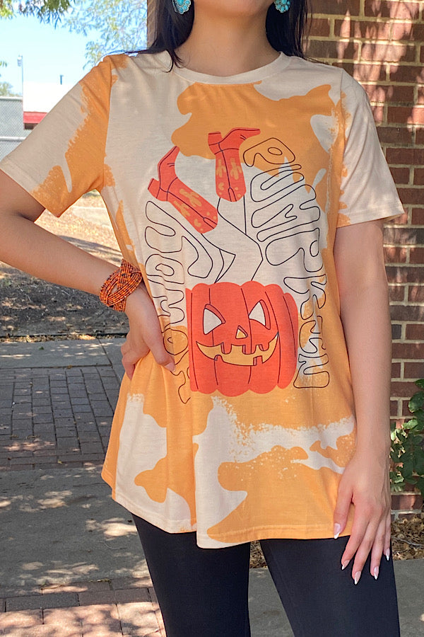 XCH13649 HOWDY PUMPKIN orange printed short sleeve top