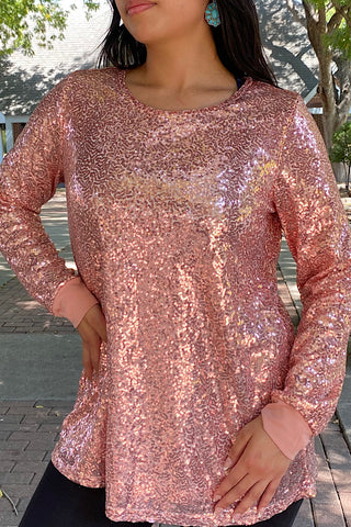 BQ13553 BLUSH PINK SEQUIN LONG SLEEVE TOP