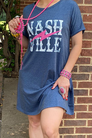 XCH13347 NASHVILLE grey pink thunder printed dress