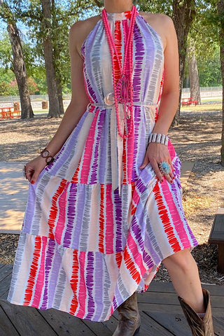 GJQ13495 Multi color striped printed maxi dress