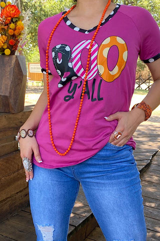 DLH10024 BOO Y'ALL Halloween printed short sleeve top