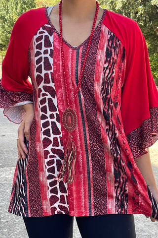 GJQ13912 RED & BLACK W/GIRAFFE PRINT TOP