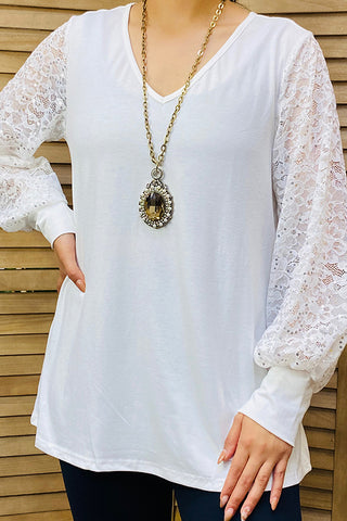 BQ14110-1 White top w/lace long sleeves