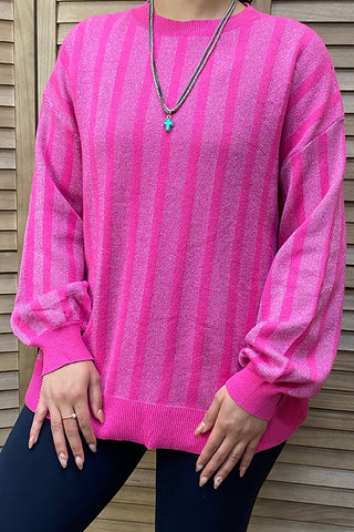 MY13388 Pink long sleeve sweater w/silver details,loose fitting