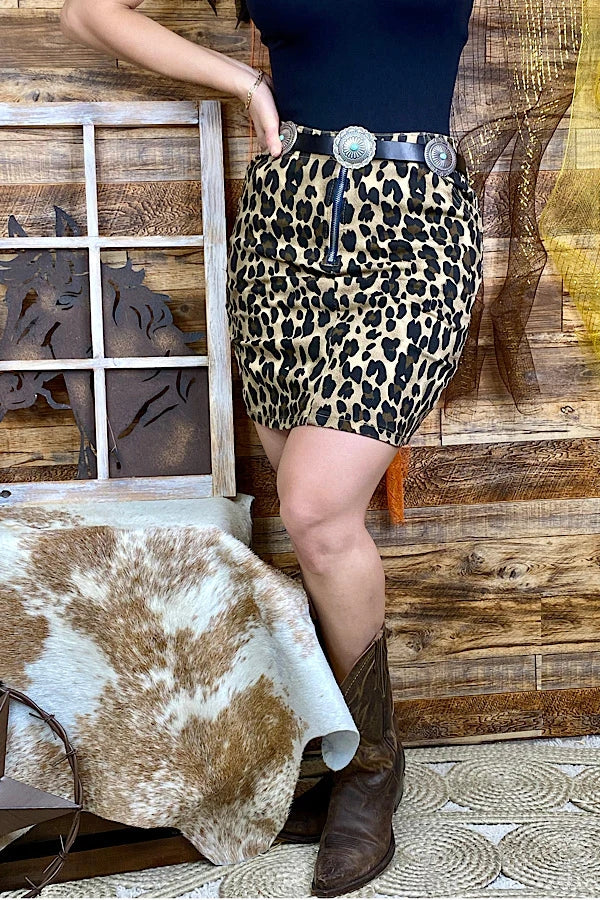 J157 Brown leopard denim skirt