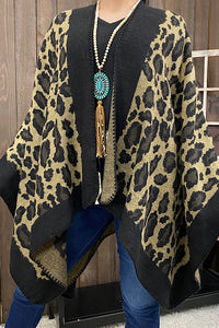 LW11399 Brown Leopard printed shawl