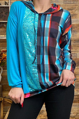 FW9887Multi color/ sequin and plaid pullover