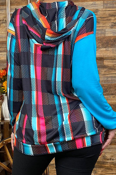 FW9887Multi color/ sequin and plaid pullover