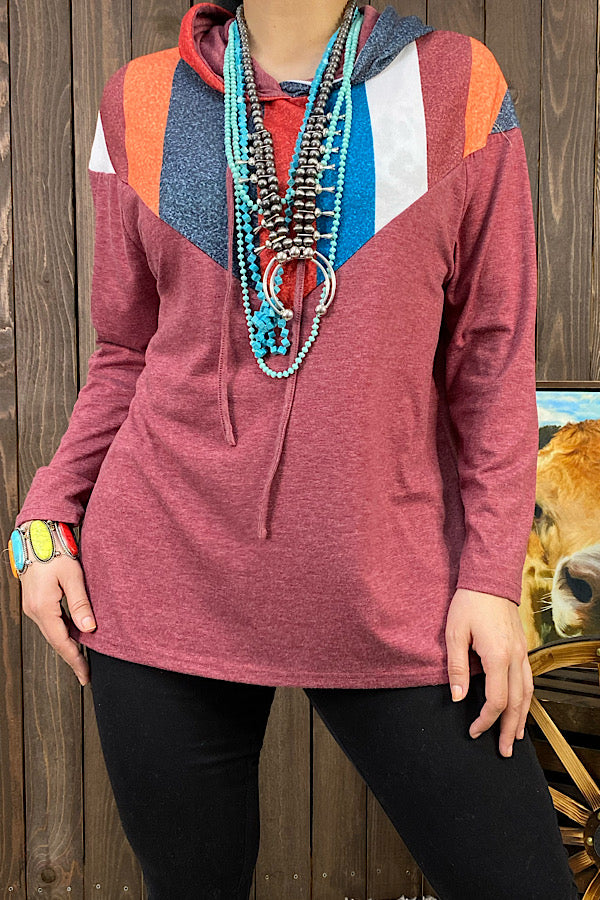 XCH10162 Multi color hoodie long sleeve top