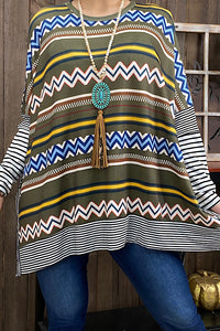 XCH10314 Multi color tribal/striped printed blouse