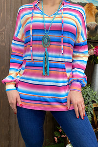 XCH10479 Multi color serape hoodie