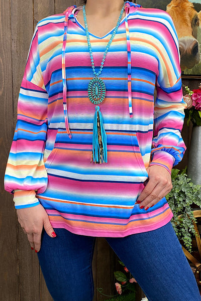 XCH10479 Multi color serape hoodie