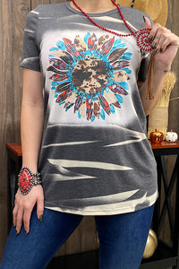 XCH12031 Sunflower printed short sleeve top