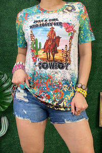 XCH12442 JUST A GIRL WHO LOVES HER COWBOY printed t-shirt